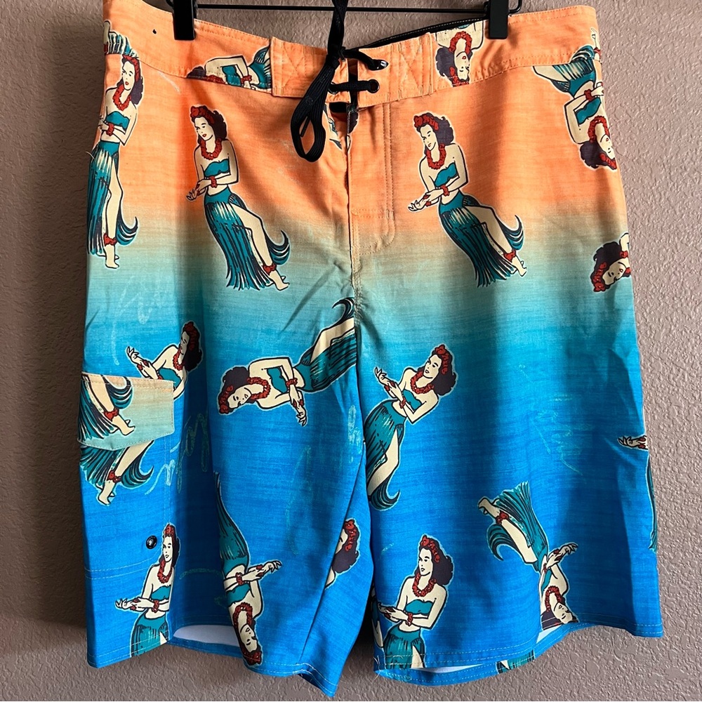 Hang Ten Colorful Hula Girl Swim Shorts Size 36